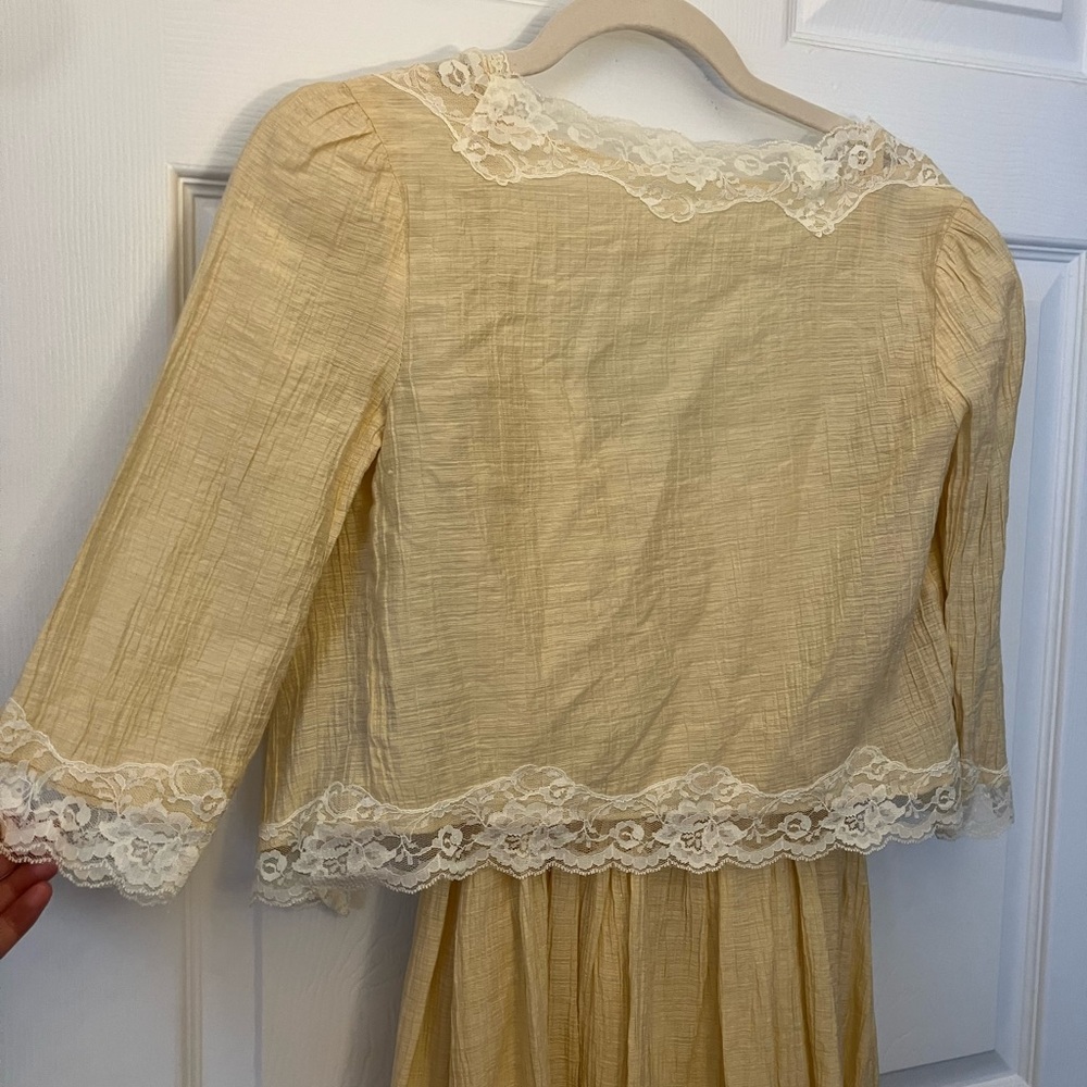 Yellow Lace-Trim Midi Dress with Cardigan - Picture 9 of 12
